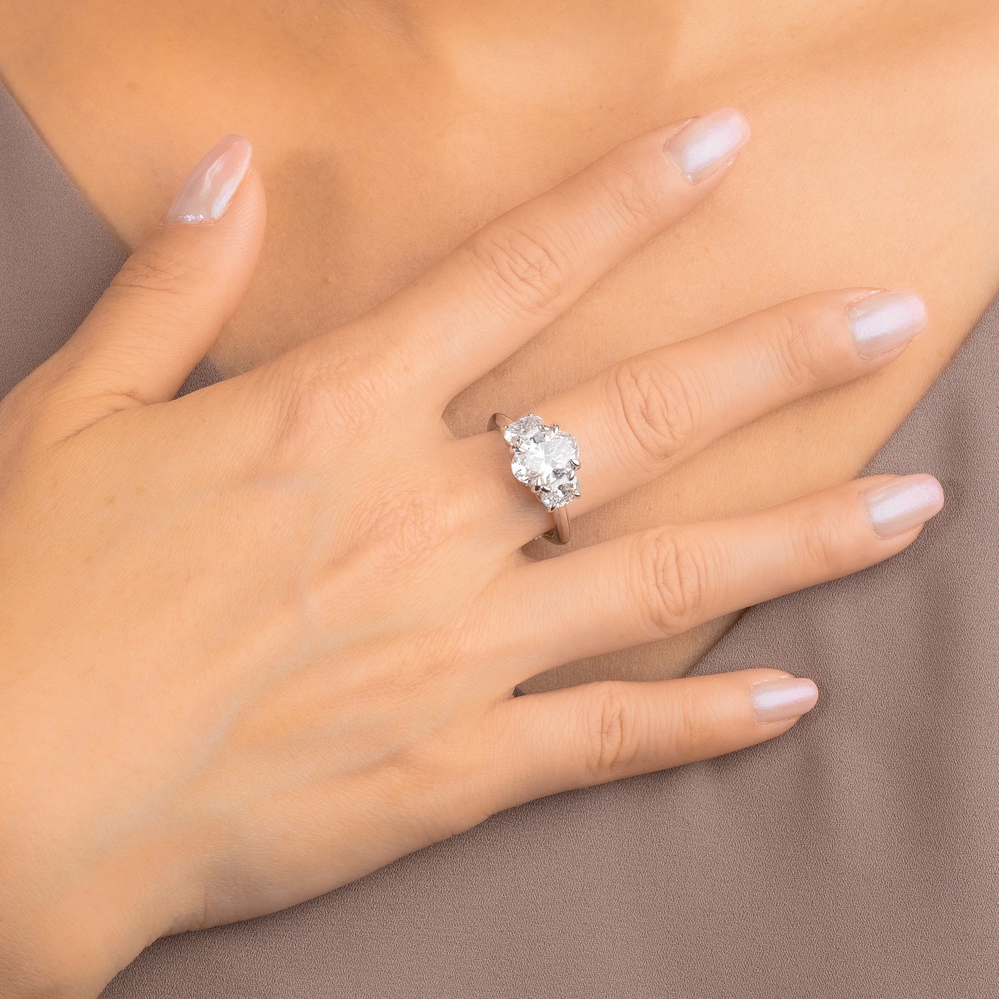 Three Stone Oval Lab Grown Diamond Engagement Ring (3.00 ct tw)