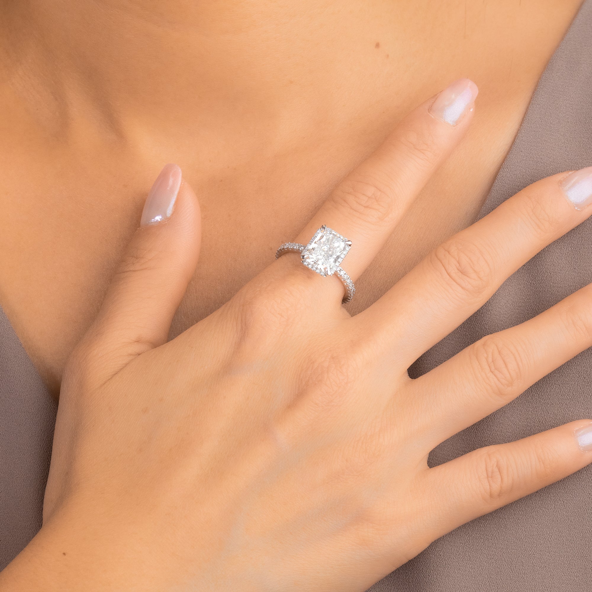 Radiant Cut Lab Grown Diamond Engagement Ring 18K White Gold (3.55