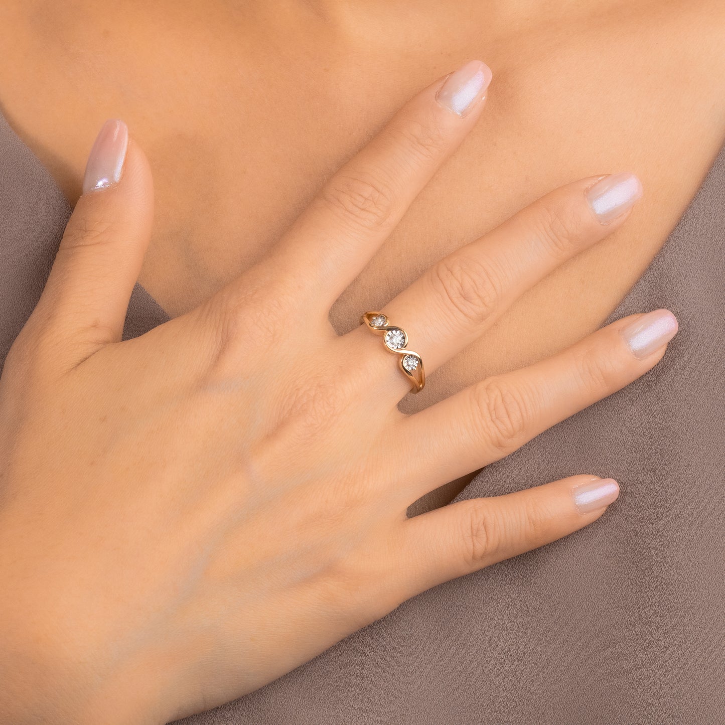 Three Stone Diamond Ring in 10K Yellow and White Gold (0.13 ct tw)