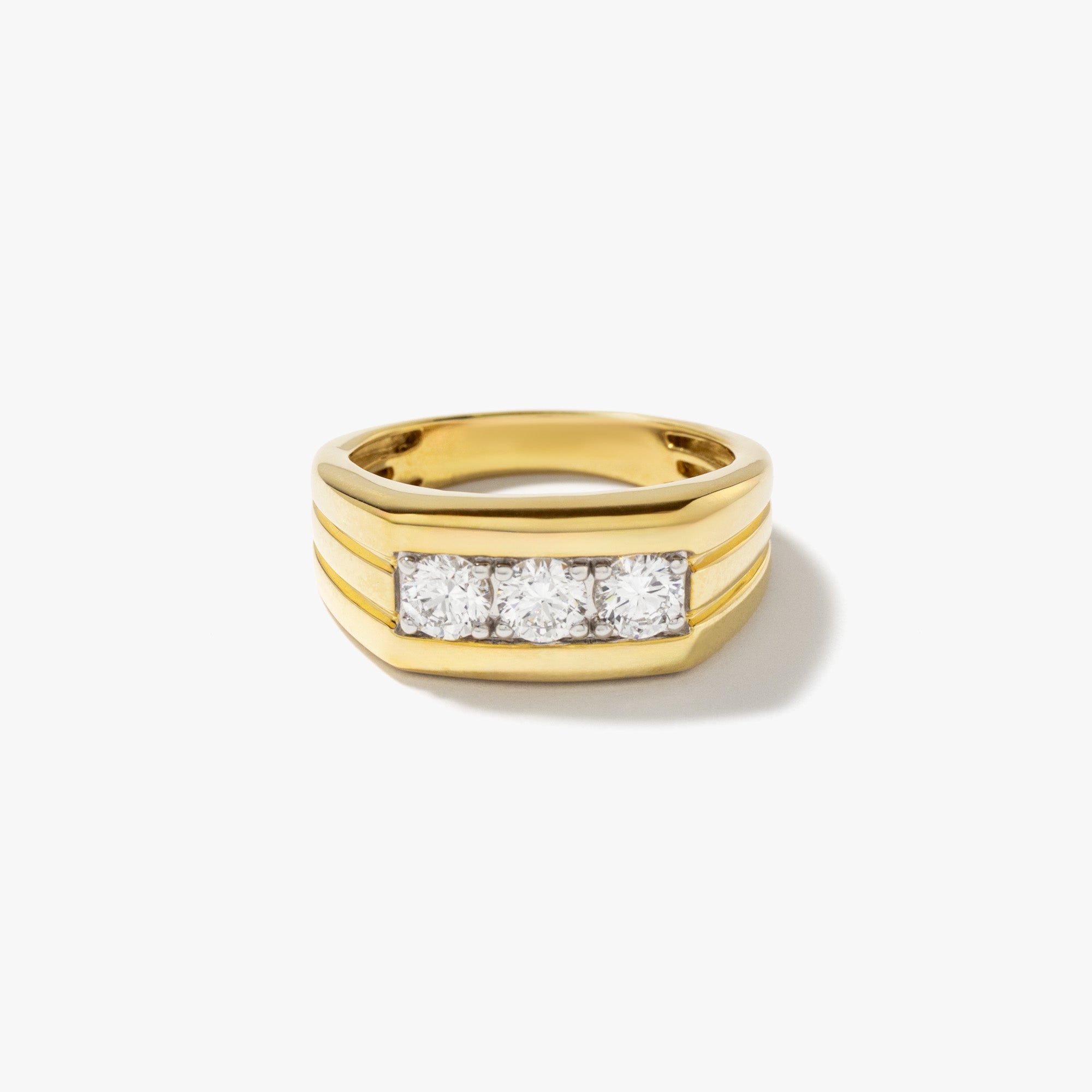 Men's Lab Grown Diamond Three Stone Ring in 10K Yellow Gold (1.00 ct t