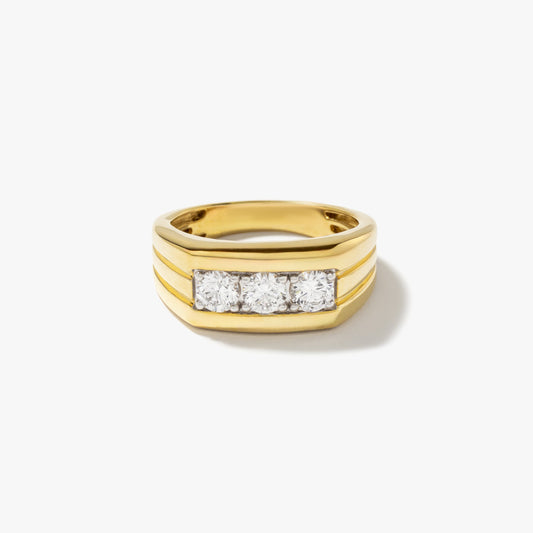 Men's Lab Grown Diamond Three Stone Ring in 10K Yellow Gold (1.00 ct tw)