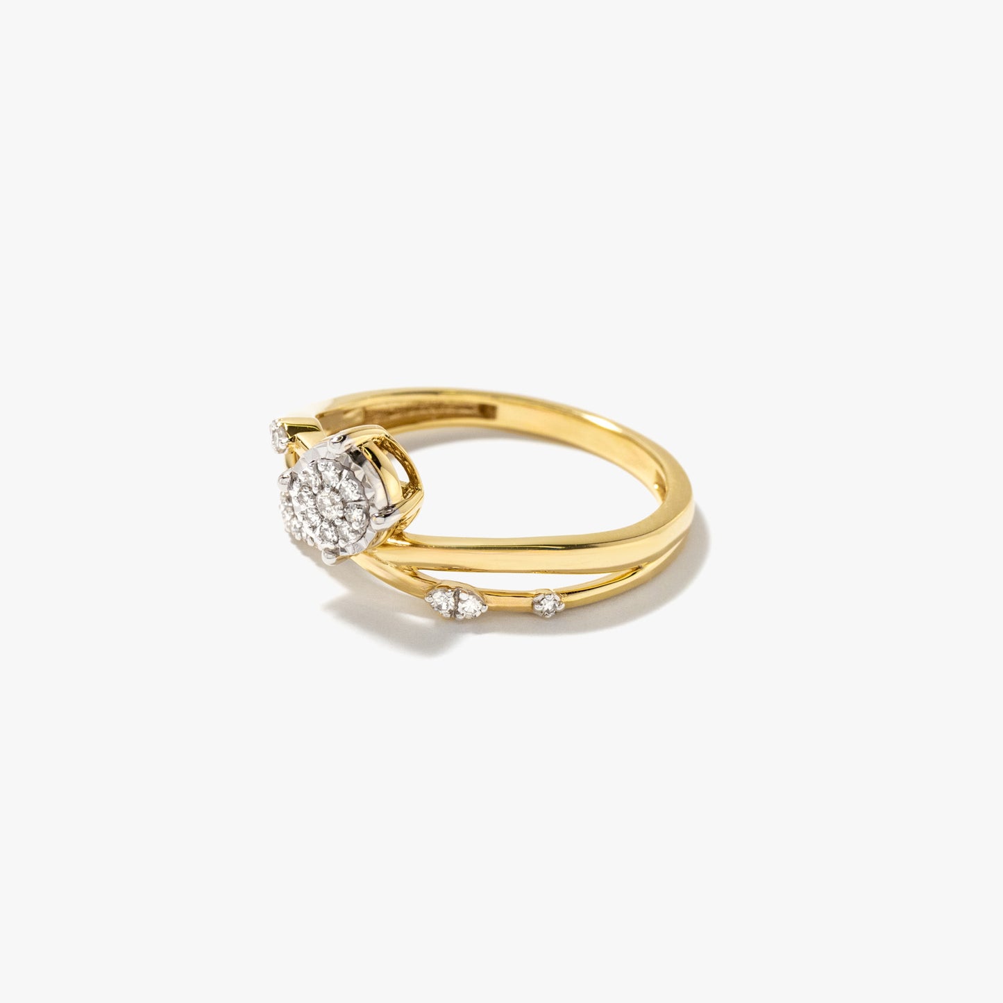 Diamond Cluster Ring in 10K Yellow and White Gold (0.10 ct tw)