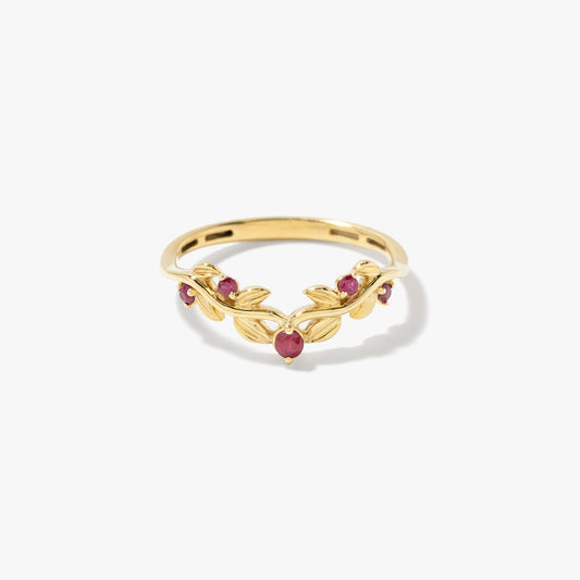 Ruby Leaf Motif Ring in 10K Yellow Gold
