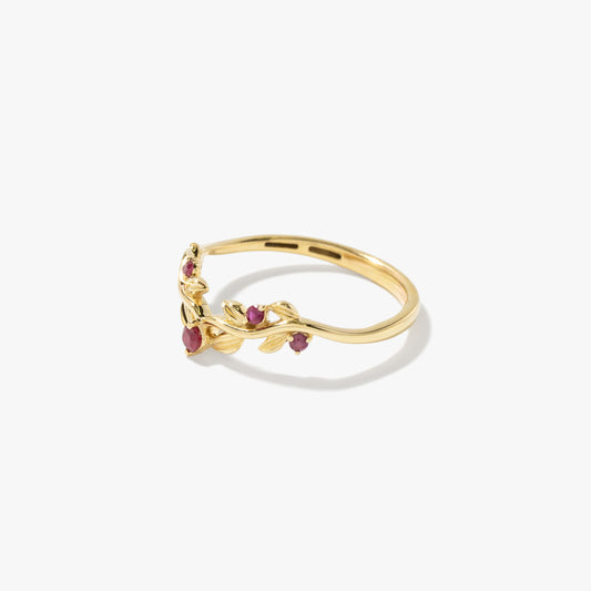 Ruby Leaf Motif Ring in 10K Yellow Gold