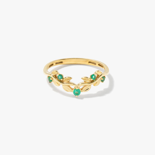 Ruby Leaf Motif Ring in 10K Yellow Gold