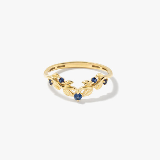 Sapphire Leaf Motif Ring in 10K Yellow Gold
