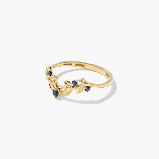 Sapphire Leaf Motif Ring in 10K Yellow Gold