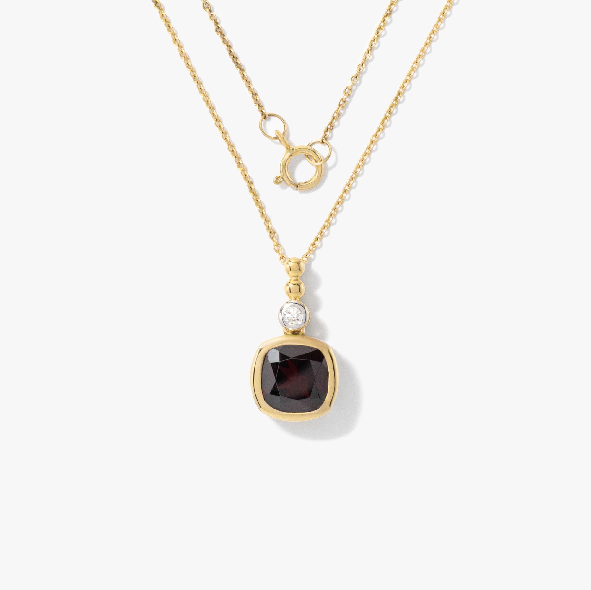 Cushion Cut Garnet Necklace in 10K Yellow Gold