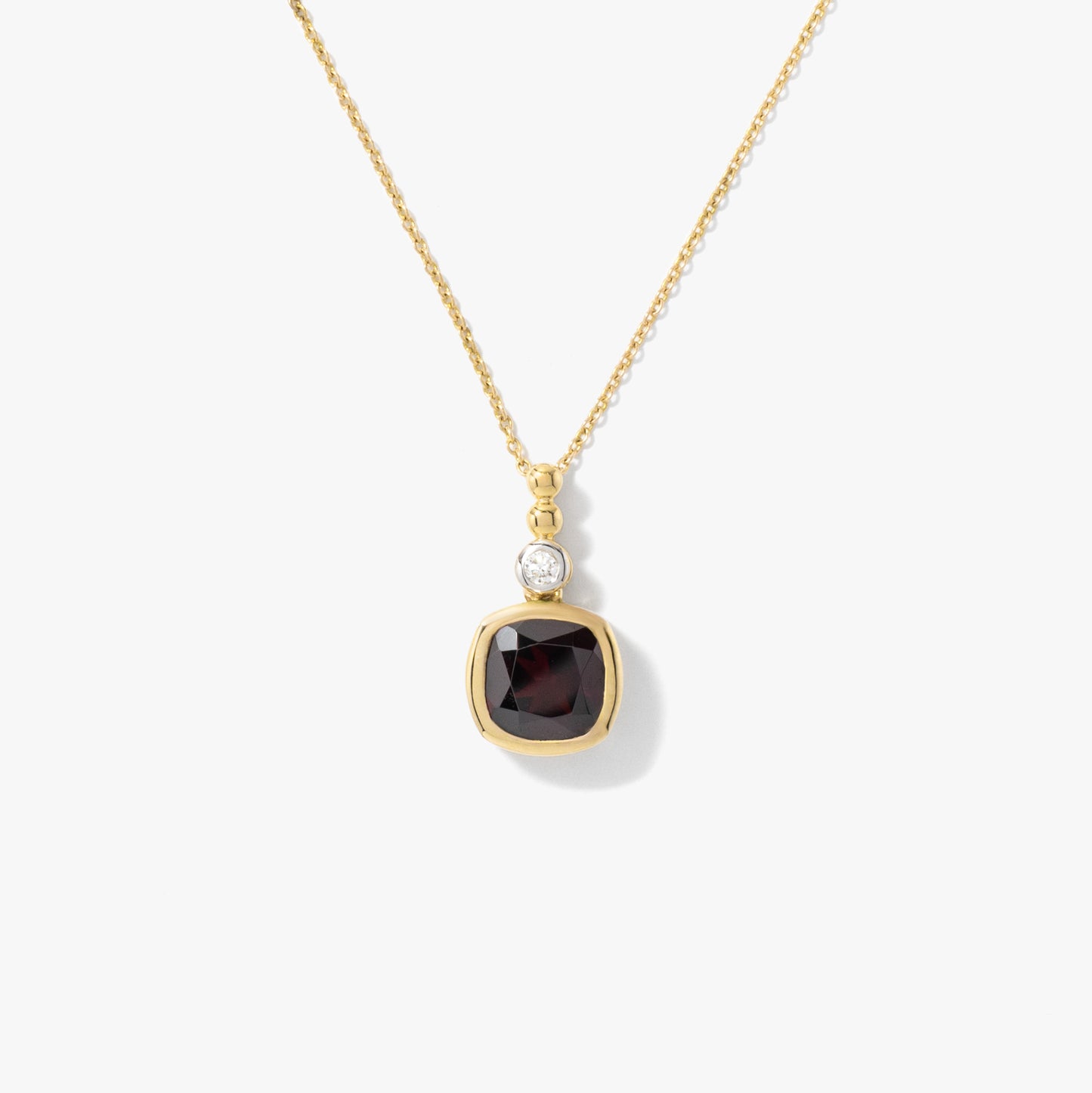Cushion Cut Garnet Necklace in 10K Yellow Gold