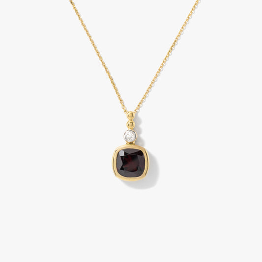 Cushion Cut Garnet Necklace in 10K Yellow Gold