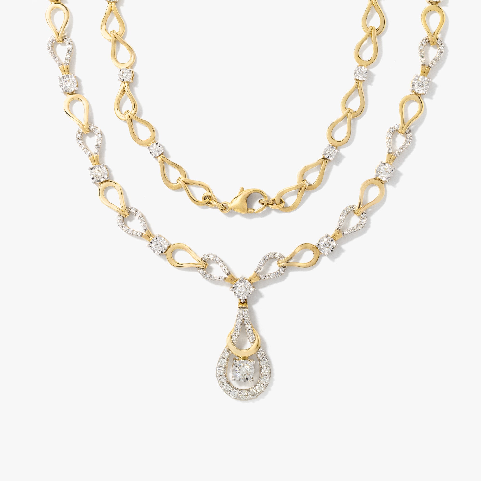 Diamond Drop Necklace in 10K Yellow Gold (2.39 ct tw)