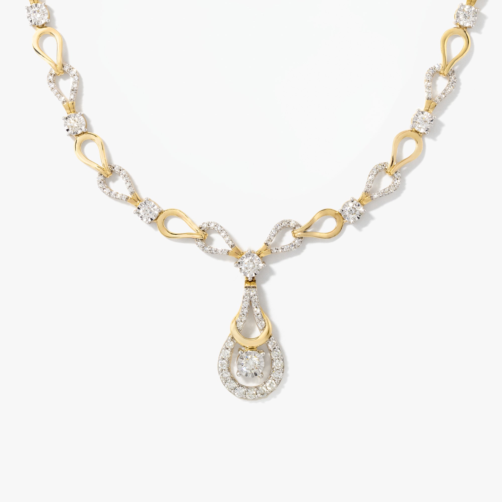 Diamond Drop Necklace in 10K Yellow Gold (2.39 ct tw)