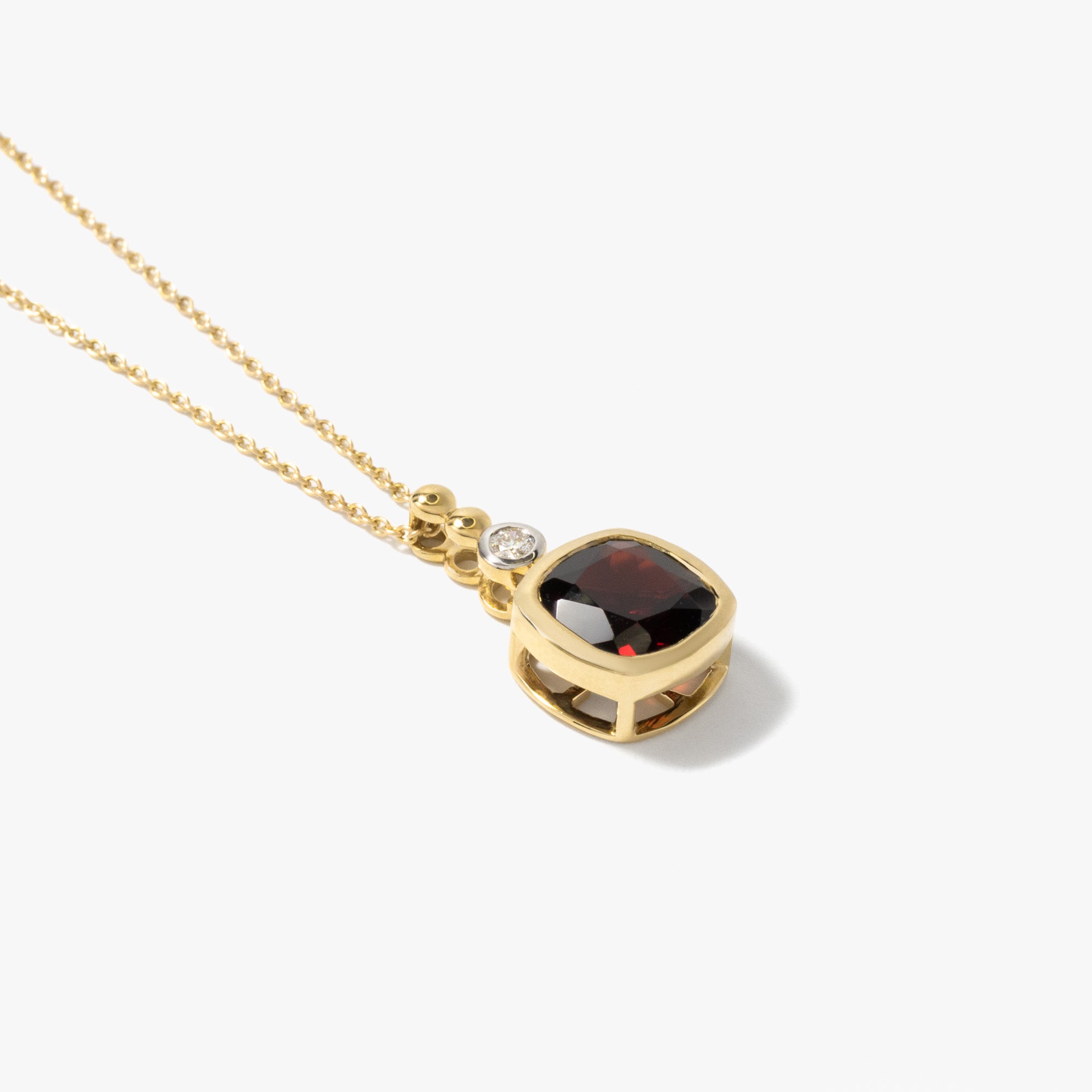 Cushion Cut Garnet Necklace in 10K Yellow Gold