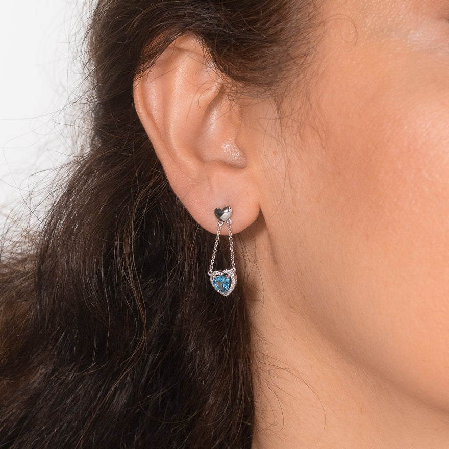 Heart Shape Blue Topaz Earrings in 10K White Gold