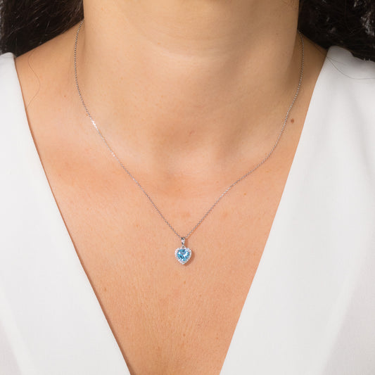 Heart Shaped Blue Topaz Necklace 10K White Gold