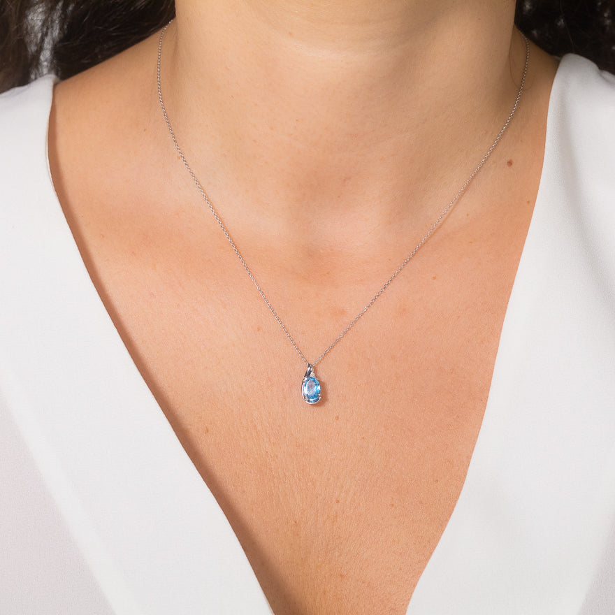 Blue Topaz Necklace in 10K White Gold