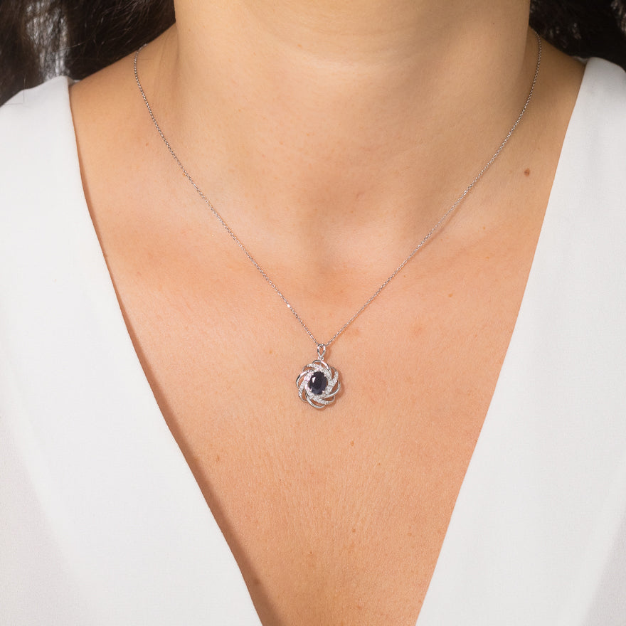 Sapphire Necklace with Diamond Accents in 10K White Gold