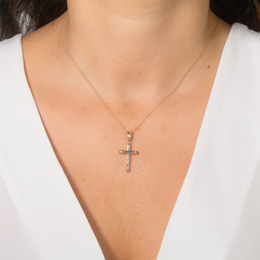 Cross Pendant in 14K Yellow and White Gold