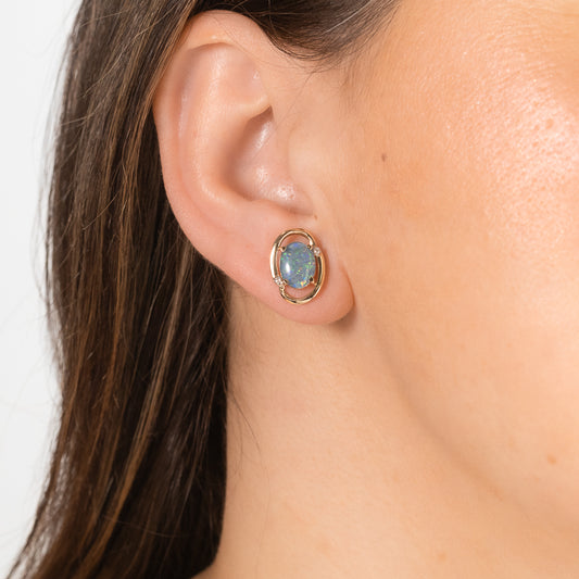 Dark Opal Stud Earrings in 10K Yellow Gold