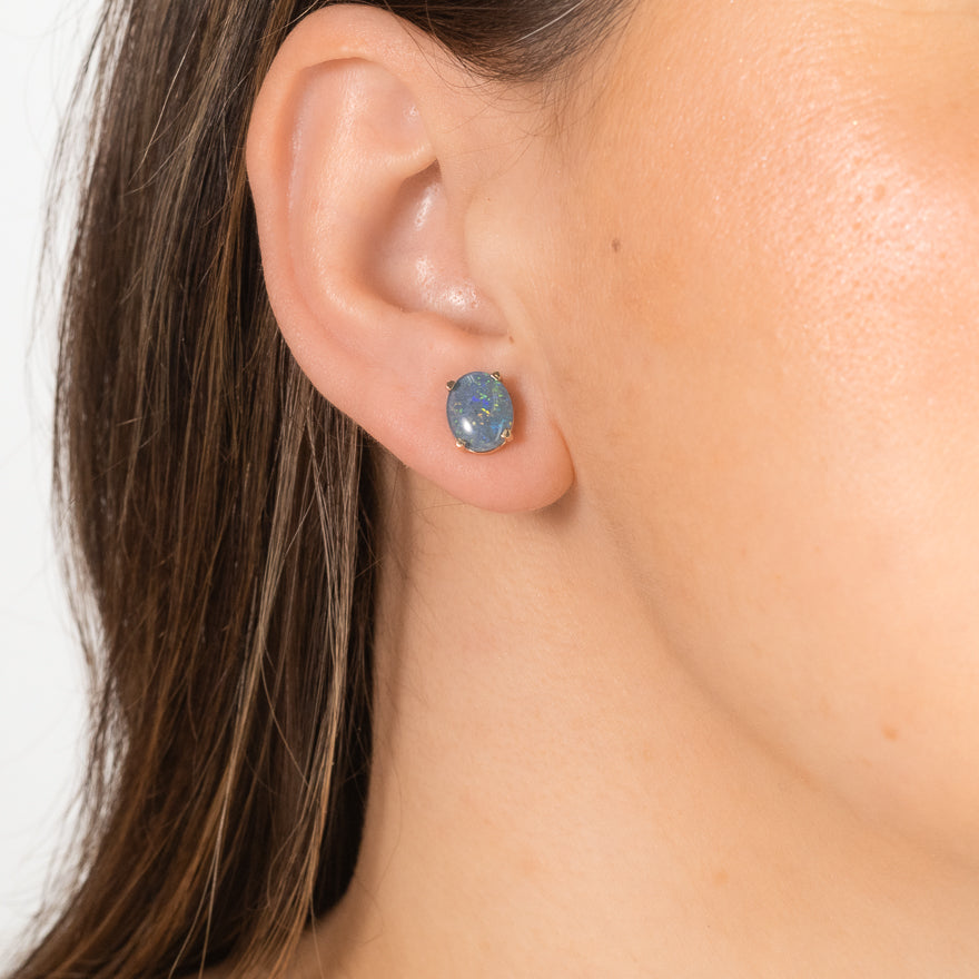 10x8mm Dark Opal Stud Earrings in 10K Yellow Gold – Ann-Louise