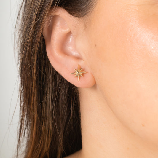 Eight Point Star Stud Earrings in 14K Yellow Gold