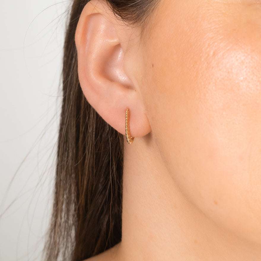 10K Yellow Gold Oval Beaded Earring