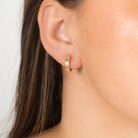 14K Yellow Gold Diamond Cut Hoop Earrings