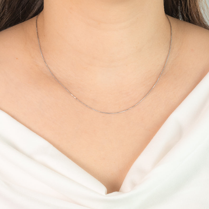 10K White Gold Diamond Cut Round 1.00mm Wheat Chain (18")