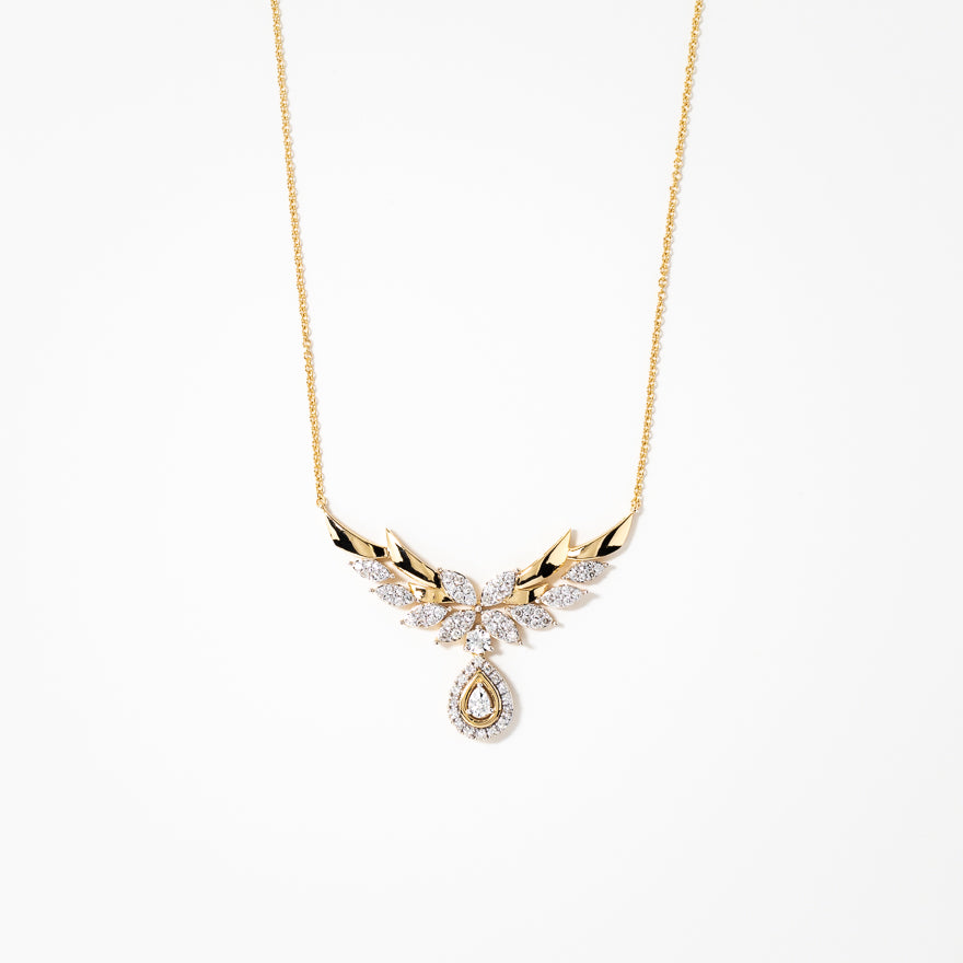 Diamond Cluster Necklace in 10K Yellow and White Gold (1.10 ct tw)