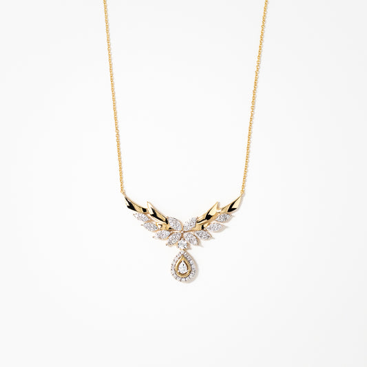 Diamond Cluster Necklace in 10K Yellow and White Gold (1.10 ct tw)