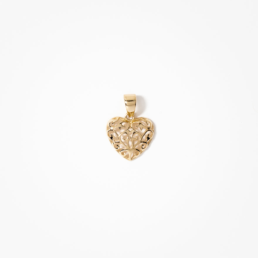 Filigree Heart Pendant in 14K Yellow Gold