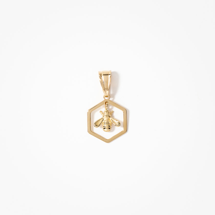 Dangle Honey Bee Pendant in 10K Yellow Gold