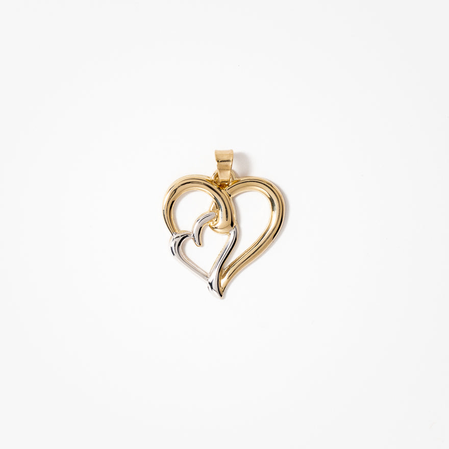 Double Heart Pendant in 14K Yellow and White Gold