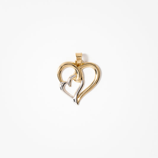 Double Heart Pendant in 14K Yellow and White Gold