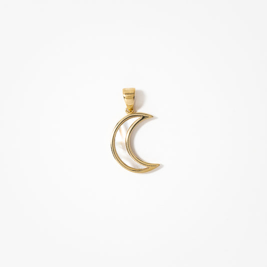 Moon Pendant with Mother of Pearl Insert in 10K Yellow Gold