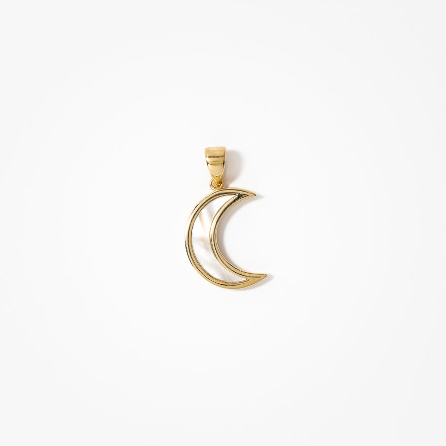 Moon Pendant with Mother of Pearl Insert in 10K Yellow Gold – Ann