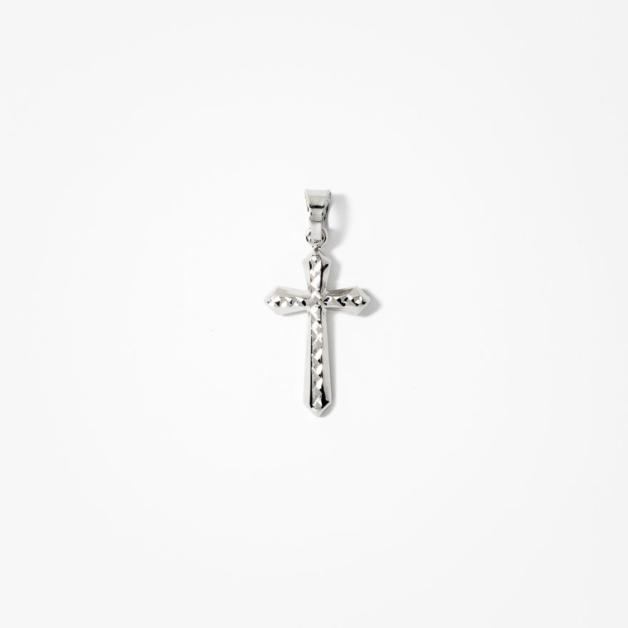 Diamond Cut Cross Pendant in 10K White Gold