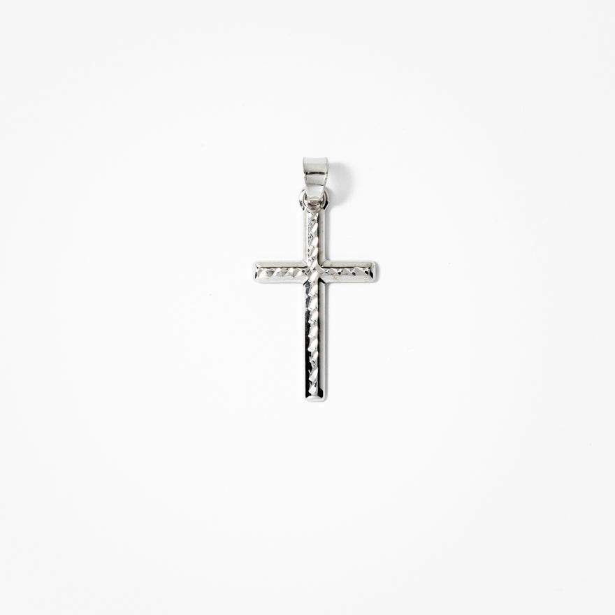 Diamond Cut Cross Pendant in 14K White Gold