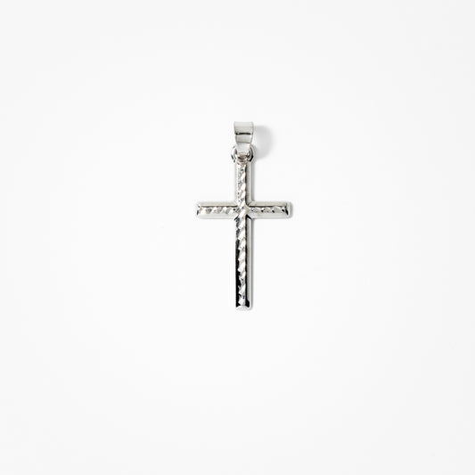 Diamond Cut Cross Pendant in 14K White Gold