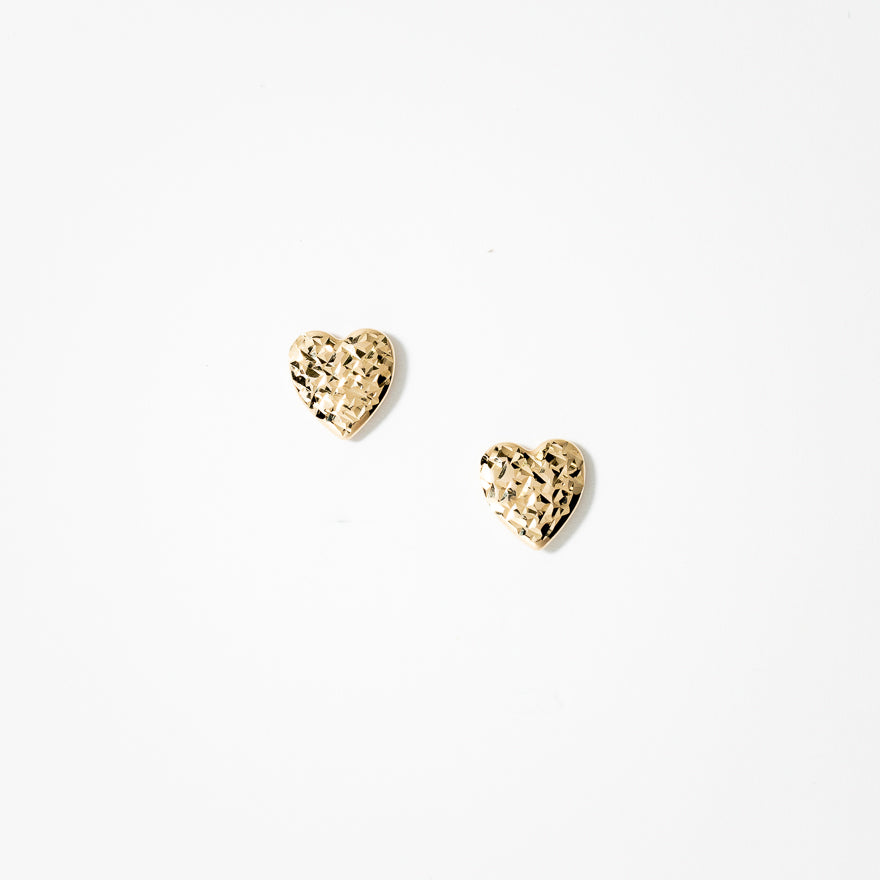 Diamond Cut Puff Heart Stud Earrings in 10K Yellow Gold