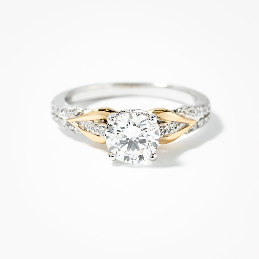 Lab Grown Round Cut Diamond Engagement Ring in 14K White and Yellow Gold (1.18 ct tw)