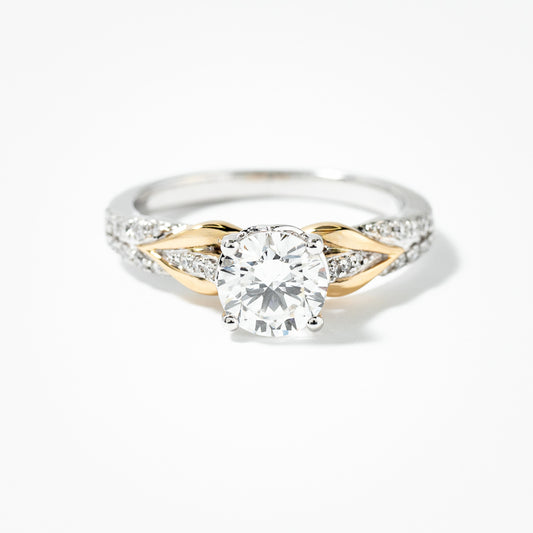 Lab Grown Round Cut Diamond Engagement Ring in 14K White and Yellow Gold (1.18 ct tw)