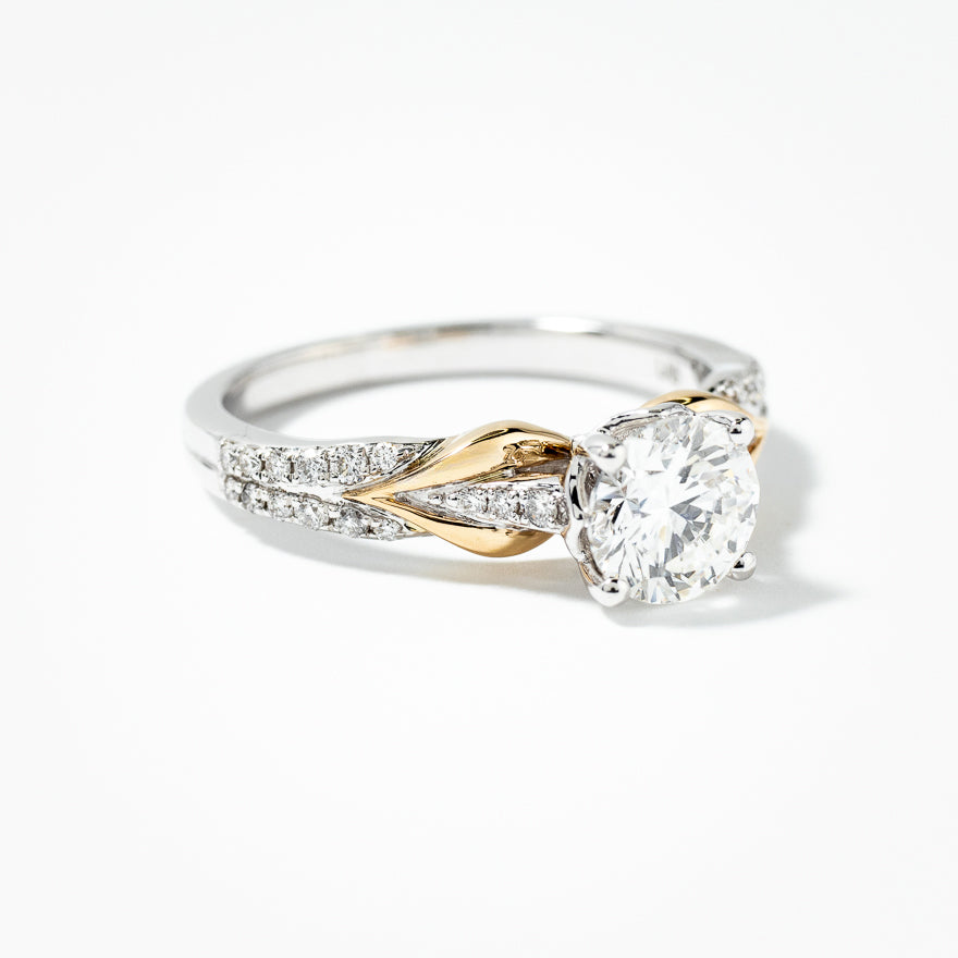 Lab Grown Round Cut Diamond Engagement Ring in 14K White and Yellow Gold (1.18 ct tw)