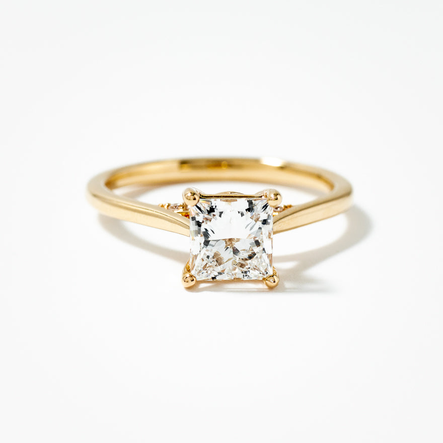 Lab Grown Princess Cut Diamond Engagement Ring 14K Yellow Gold (1.0