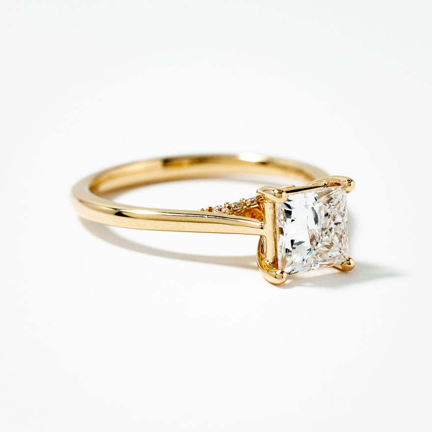 Lab Grown Princess Cut Diamond Engagement Ring 14K Yellow Gold (1.0