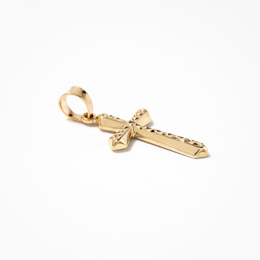 Diamond Cut Cross Pendant in 14K Yellow Gold