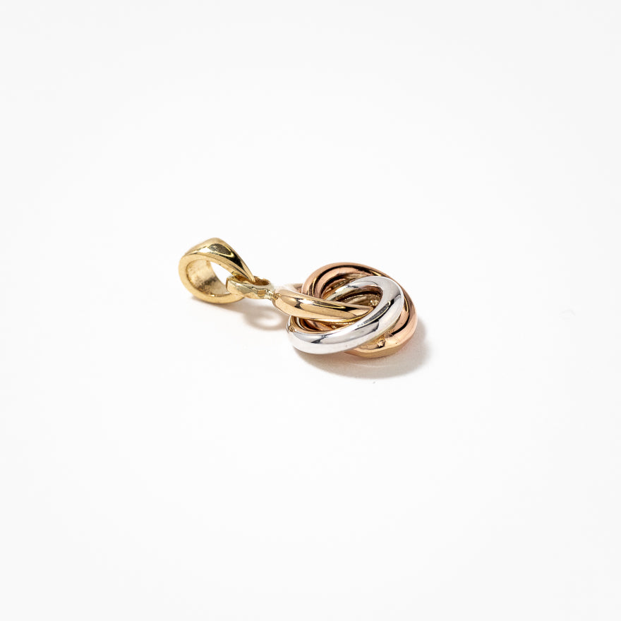 Tri-Coloured Love Knot Stud Pendant in 10K Gold