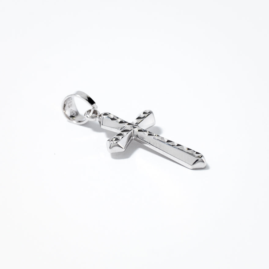 Diamond Cut Cross Pendant in 10K White Gold