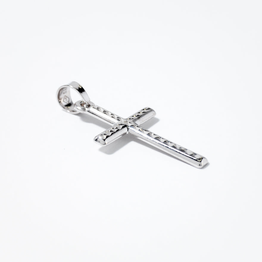 Diamond Cut Cross Pendant in 14K White Gold