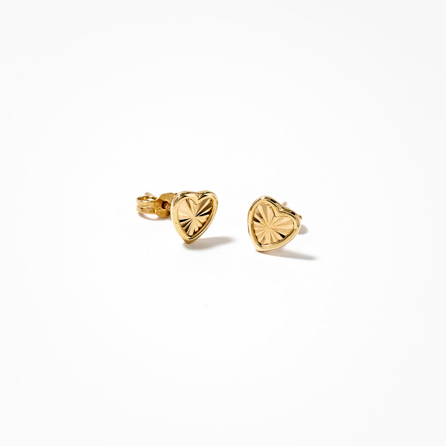 Sunray Heart Earrings in 10K Yellow Gold